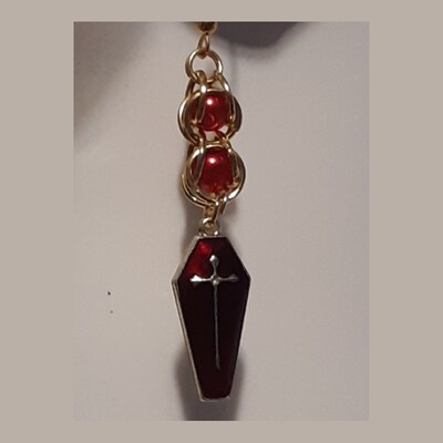 Coffin with Captive Bead Earring in Red or Black - Choose 1 Single Earring or Pair of Earrings - image4